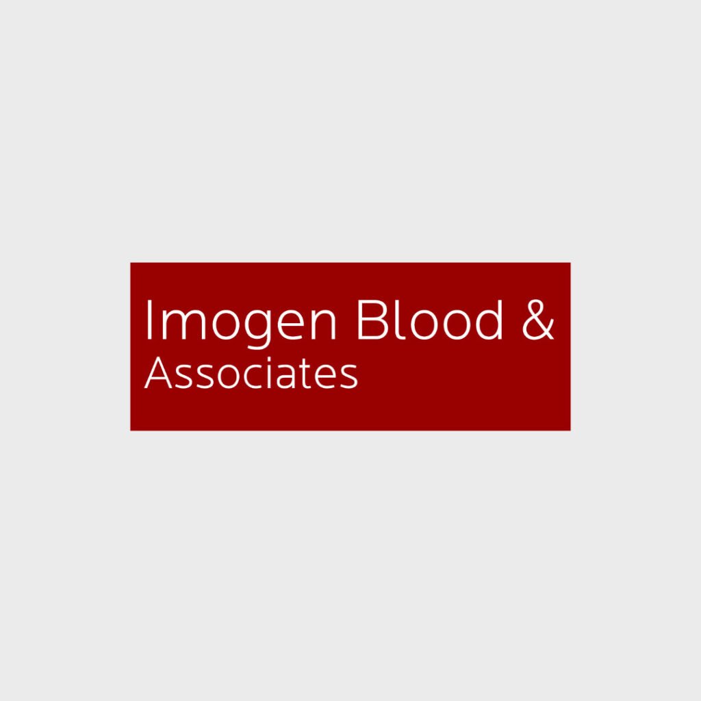 red rectangle with white text logo inside, against a light grey background